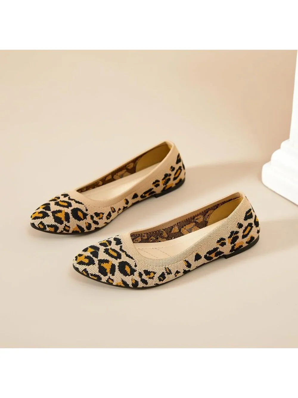 Women’s Leopard Ballet Flats Comfortable Mesh Pointed Toe Slip On Dress Shoes